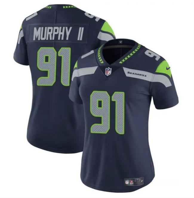 Women's Seattle Seahawks #91 Byron Murphy II 2024 Draft Navy Vapor Limited Stitched Football Jersey(Run Small)
